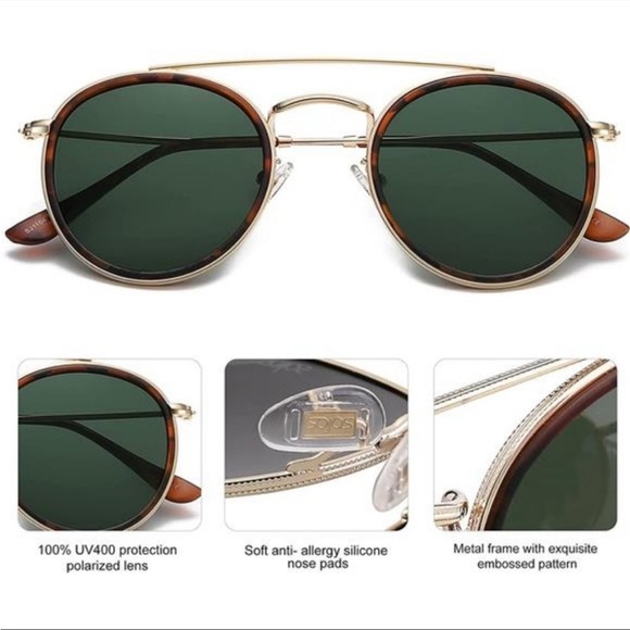 Ray-Ban 51-22 Round Double Bridge Sunglasses - Gold Tone  Retro Round Double Bridge Polarized Sunglasses for Women Men Twin Beams *NEW*